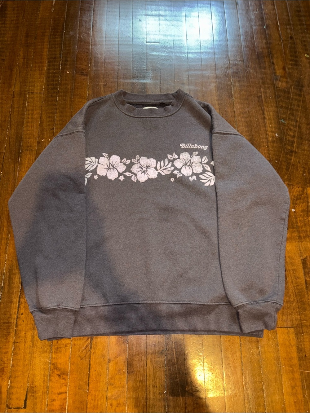 Billabong Woman’s Grey Crewneck Sweatshirt with Floral Print